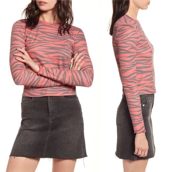 bp Tops - BP. Cozy Thermal Top Red Tango Zebra Stripe New M
